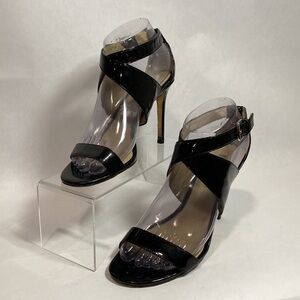 Charles David black open toe sandal leather cross strap ankle‎